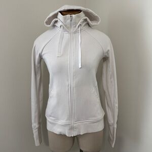 Athleta XS White Triumph Hoodie ~ Full Zip Hood Pockets Thumbholes
